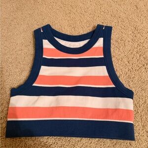 Women's Striped Ribbed Crop Tank - Navy, Coral & White